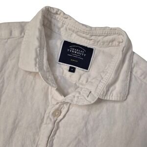 Charles Tyrwhitt Button Up Shirt Men Medium White Slim Fit Short Sleeve Linen